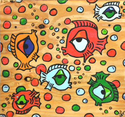 main photo of Cleared Painting, on Wood fish with many colored bubbles