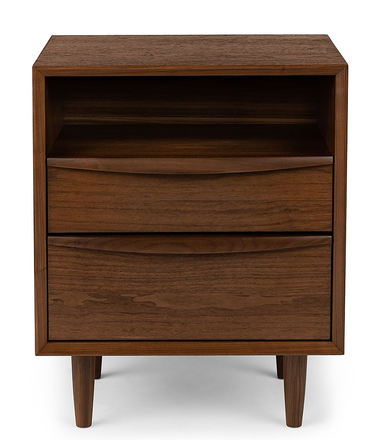 main photo of Bedside table, walnut, two drawer and upper shelf