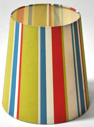 main photo of Lampshade; multicolor stripes cotton, tall tapered drum shape