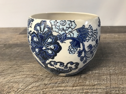 main photo of Blue and White Ceramic Floral Bowl