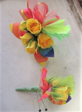 main photo of Fresh Floral Neon Rainbow Corsage and Boutonniere