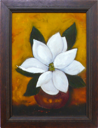 main photo of Cleared Painting, canvas, White Flower with Green Leaves