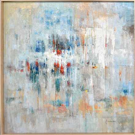 main photo of Cleared Painting, canvas, Abstract vertical daubs of rust & teal
