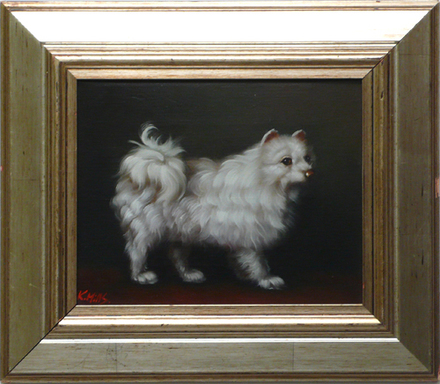 main photo of Cleared Oil painting on canvas, Fluffy White Dog