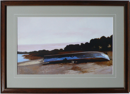 main photo of Cleared Print, Over Turned Blue Rowboat Stored on Beach