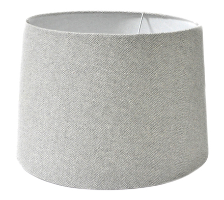 main photo of lamp shade; gray & beige, woven arrow design