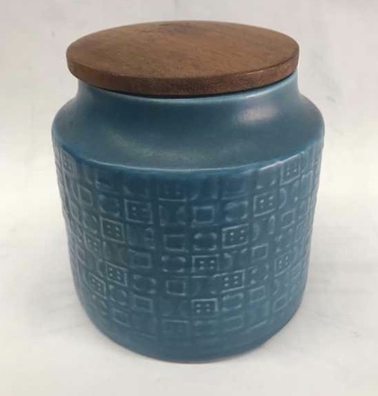 main photo of Blue Ceramic Canister with wood lid