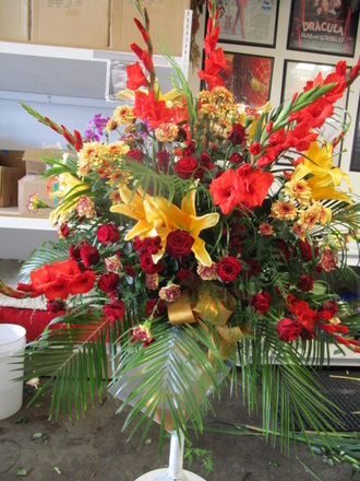 main photo of Fresh Floral Standing Basket with Gladiolas and Mums