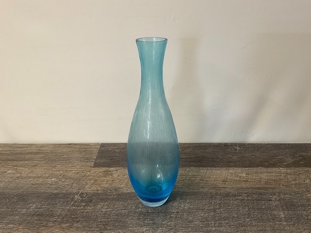 main photo of Narrow Blue Glass Etched Vase