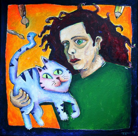 main photo of Man and Cat Whimsical Painting