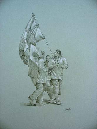 main photo of Men Marching with Flags Drawing