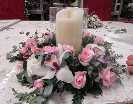 main photo of Fresh Floral Candle Ring Centerpiece wiht Chimney