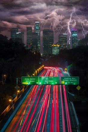 main photo of City Buildings Storm Freeway Lightning