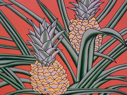 main photo of Pineapple field in red background