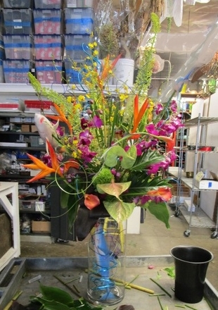 main photo of Fresh Floral Tropical Centerpiece for Shark Event