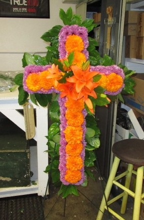 main photo of Fresh Floral Funeral Cross on Easel