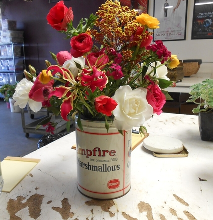 main photo of Fresh Floral Vintage Marshmallow Tin Arrangement