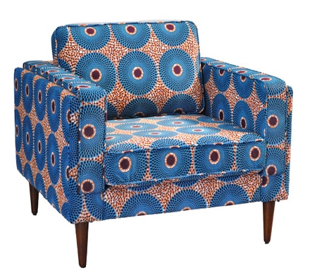 main photo of Accent chair; uphostered, blue and gold West Africa design