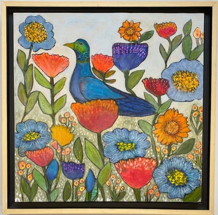 main photo of Blue bird and flowers painting