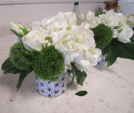 main photo of Fresh Floral Blue and White Table Arrangements