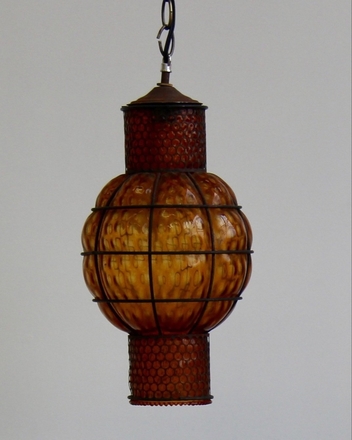 main photo of Vintage Amber Glass Lantern Lamp