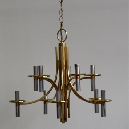 main photo of Vintage Tubular Chrome and Brass Chandelier