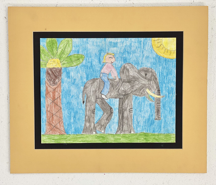 main photo of Girl Riding Elephant Drawing Matted 10