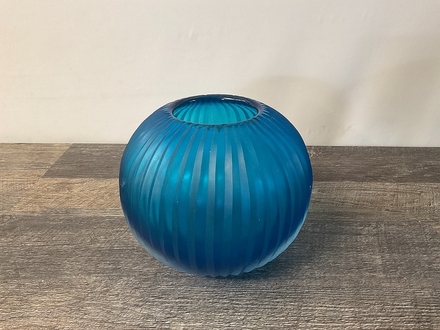 main photo of Pair of Larger Blue Glass Ribbed Bubble Bowl Vases