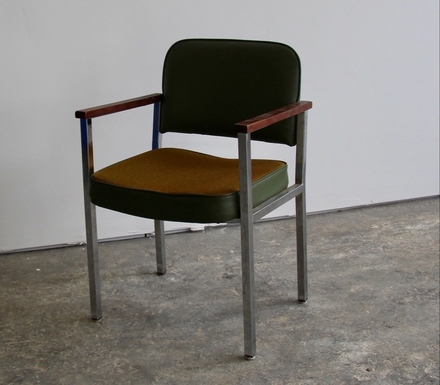 main photo of Vintage Green Vinyl Arm Chair with Orange Seat