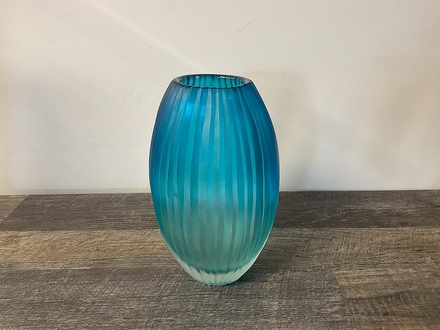main photo of Blue Glass Ribbed Ombre Vase