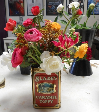 main photo of Fresh Floral Vintage Candy Tin Arrangement