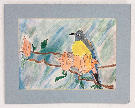 main photo of Bird with Pink Flowers Matted 22