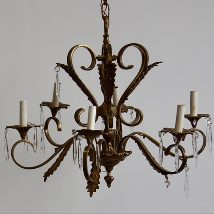 main photo of Antique Brass Chandelier with Crystals