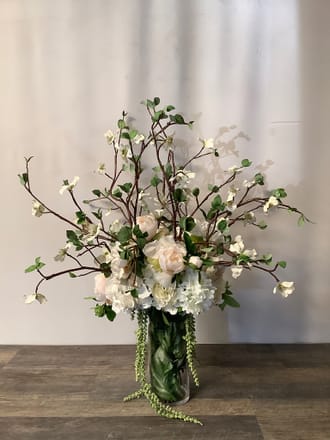 main photo of Dogwood and Peony in Glass Cylinders