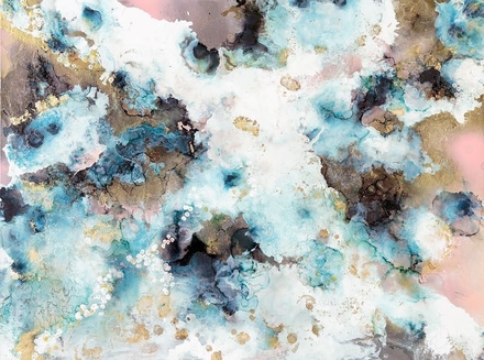 main photo of Abstract Painting in white, teal, black and gold
