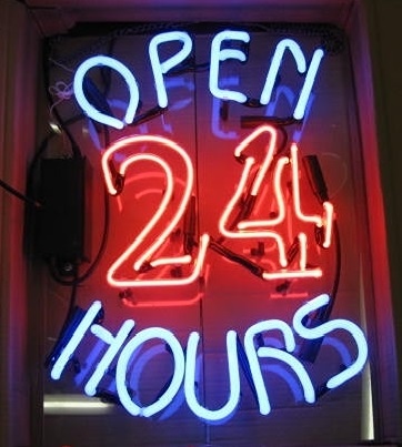 main photo of neon sign Open 24 Hours