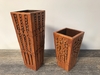 Pair of Taller Teak Wood Mosaic Vases