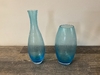 Narrow Blue Glass Etched Vase