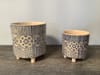 Tan and Blue Ceramic Footed Cylinder