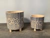Tan and Blue Ceramic Footed Cylinder