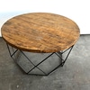 Round Rustic Wood & Black Metal Coffee Table