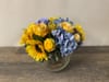 SILK Sunflower Arrangement with Lavender Ribbon