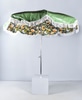 Green Vinyl Patio Umbrella with White Fringe
