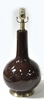 Table Lamp Base; ceramic, brown, rounded with long neck, brass