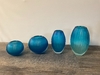 Pair of Larger Blue Glass Ribbed Bubble Bowl Vases