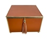 Vanity Box; deco, pebbled leather, conac, brass trim, hinged lid