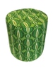 Pouf; tufted, green mod seed pod pattern, pipped edge,