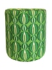 Pouf; tufted, green mod seed pod pattern, pipped edge,