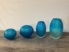 Trio of Solid Blue Glass Ribbed Vases