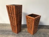 Pair of Shorter Mosaic Teak Wood Vases